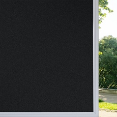 rabbitgoo Fensterfolie Blickdicht Schwarz, Lichtdicht Selbstklebend Verdunklungsfolie für Fenster, Verdunkelungsfolie Abdunklungsfolie Klebefolie dunkel für Schlafzimmer Dachfenster 90 x 300 cm