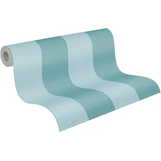 A.S. Création Pure Elegance Vliestapete mit Blockstreifen 10,05 m x 0,53 m – Blau, Türkis – Streifentapete – 397928