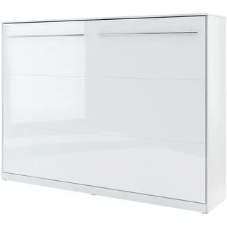 Mirjan24 Schrankbett Concept Pro CP-04 Horizontal, Wandklappbett inkl. Lattenrost, Klappbett 140x200 cm, Weiß Matt / Weiß Hochglanz) - Weiß