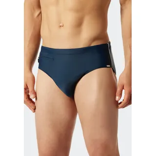 Badeslip SCHIESSER "Nautical Casual", Herren, Gr. 6, N-Gr, blau (801, admiral), Baumwolle, unifarben mit Farbeinsatz, Badehosen Badeslip, mit extra flacher Reißverschlusstasche