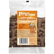 Pawsome Awesome Nuggies Hirsch & Huhn Hundeleckerli & Katzenleckerli - Leckerlis für Hunde & Katzen - getreidefrei & Soft mit viel Protein und Superfoods wie Bierhefe oder Ginkgo, ohne Zucker (80 g)