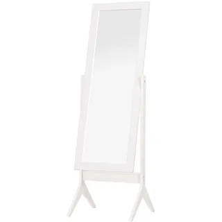 Homcom Standspiegel Erhöhte Füße Ganzkörperspiegel Schminkspiegel Pflegeleicht Mdf , Weiß , Glas , 46x148x47 cm , Spiegel, Standspiegel
