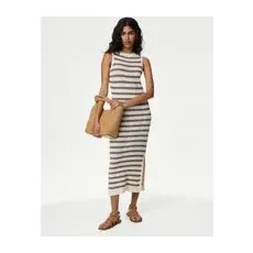 Womens M&S Collection Cotton Rich Striped Midi Knitted Dress - Mocha Mix, Mocha Mix - XL