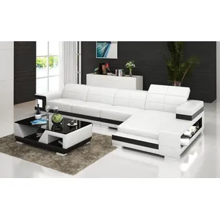 Blaue Design Ecksofa Couch LED Beleuchtung + USB Anschluss Wohnlandschaft Sofa - Weiß