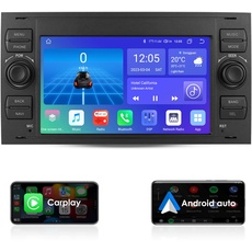 Android 12 Autoradio für Ford C-Max Connect Fiesta Fusion Kuga Mondeo Galaxy Kuga Mondeo S-Max Transit Focus, 4+32GB GPS-Navigation Unterstützen Sie CarPlay Android Auto Wetteranzeige DSP (schwarz)