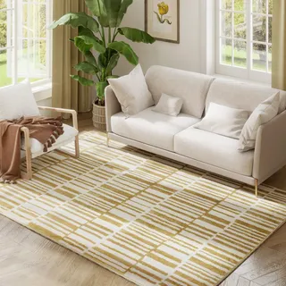 HOMCOM Wohnzimmerteppich 200 x 140 cm Kurzflor hypoallergen Gelb | Maschinenwaschbar, für Schlafzimmer, Büro, Wohnzimmer