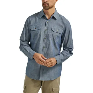 Wrangler Authentics Herren Langärmeliges, Klassisches Gewebtes Hemd mit Button-Down-Kragen, Dark Chambray, L