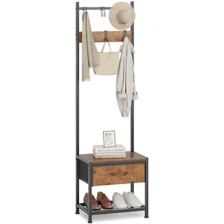 Leader Accessories Metall Garderobe Sitzbank Stauraum 154x30x45cm Braun | Leader Accessories Garderobenständer mit Schuhablage und Sitzbank Standgarderobe für Jacken Mäntel und Schuhe Flur