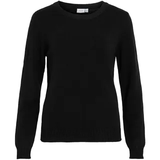 Vila Damen Strickpullover Rundhalsausschnitt O-Neck L/S Knit Top,Schwarz,XL