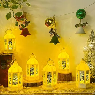 2 Stück Weihnachtsdeko Laterne Weihnachtslaterne, Weihnachten Lichterketten Warmweißes LED Weihnachtsbeleuchtung, Weihnachten Deko Beleuchtete Windlicht Batteriebetrieben Weihnachtsdeko (Weiß 6 Stück)