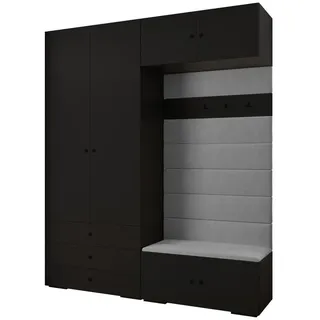 Abiks Möbel Garderoben-Set 236,7/200/47 , Schwarz, Grau, Schwarz , Metall , Nachbildung , 8 Fächer , 200x236.7x47 cm , Garderobe, Garderoben-Sets & Garderoben-Serien, Garderoben-Sets