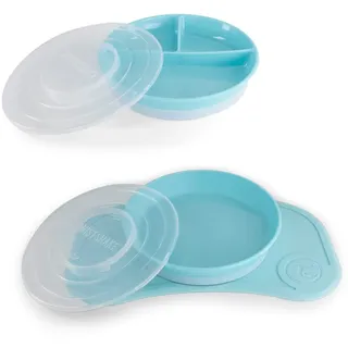 Twistshake Babygeschirr-Set Mini + Geteilter Teller | Baby-Saugnapfplatte + Baby-Tischset (31 x 17 cm) + geteilter Teller | BPA-frei | Trainingsplatte | Blau