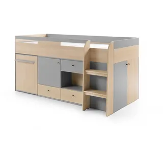 Deine Möbel 24 Funktionsbett Olaf 08 90/200 in Platin Grau / Biskuit Eiche , Grau, Eichefarben , Holzwerkstoff , 5 Schubladen , 90x200 cm , Babymöbel & Kindermöbel, Kinderzimmer & Jugendzimmer, Kinderbetten, Hochbetten