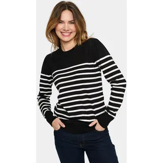 Strickpullover SAINT TROPEZ "MilaSZ LS Striped", Damen, Gr. XXL, schwarz (schwarz mila stripe), Strick, Obermaterial: 80% Viskose, 20% Polyacryl, gestreift, regular fit normal, Rundhals, Pullover Strickpullover