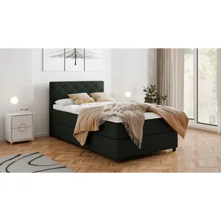 Homesy Boxbett Diamaro 120x200 cm mit Bettkasten und Topper - Dunkelgrün , Grün , Holz , Mode , 120x200 cm , Oeko-Tex® Standard 100 , Schlafzimmer, Betten, Boxspringbetten