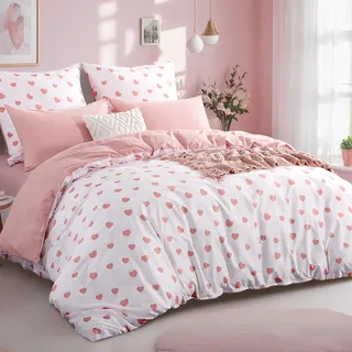 RUIKASI Bettwäsche 135x200 2teilig Rosa - Bettbezüge 135 x 200 mit Kissenbezug 80x80 cm, Herzen Bettwäsche-Sets 135x200cm aus Mikrofaser mit Reißverschluss Weich und Bügelfrei
