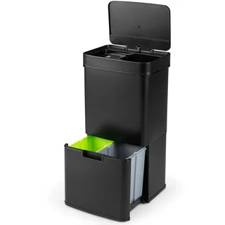 FANTASK 72L elektrischer Mülleimer 4 Fächer, Mülltrennsysteme mit Sensor 2 x 11L + 3,5L + 46,5L, elektrischer Abfalleimer sanft Verschluss, Küchenabfalleimer für Küche, Büro (Schwarz)