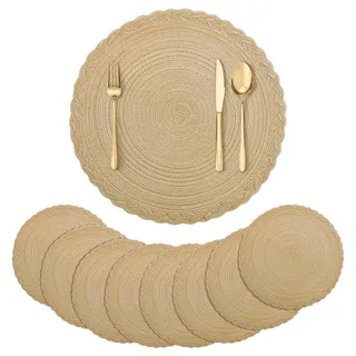 fanquare Runde Platzsets 8er Set Hitzebeständige Geflochtene Platzsets für Küchentisch 38cm Khaki Runde Waschbare Tischsets