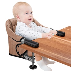 Tischsitz Faltbar Baby Hochstuhl Sitzerhöhung Portable Stuhlsitz mit Transportbeutel, Ideal für zu Hause und Unterwegs (Braun)