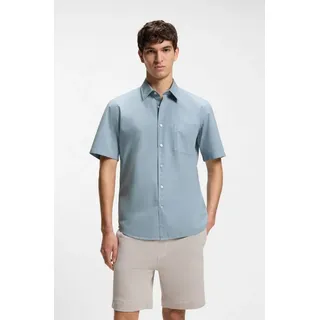Boss Kurzarmhemd BOSS ORANGE, Herren, Gr. M (39/40), N-Gr, light, pastel blau458, Web, Obermaterial: 100% Baumwolle, unifarben, regular fit normal, Rundhals, abgesteppte Kante, Hemden Kurzarmhemd, Regular Fit, Kentkragen, Kurzarm