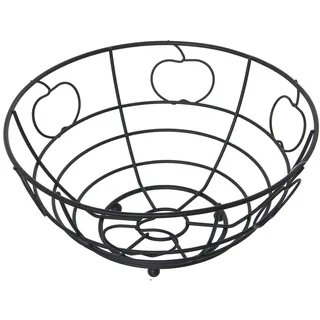 DRW Runde Obstschale mit Äpfeln aus schwarzem Metall, 24 x 12 cm