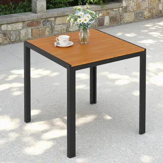Clevich Gartentisch Wetterfeste, 75x75cm, Outdoor-Esstisch, WPC Balkontisch, Aluminiumrahmen, Wetterfeste Gartenmöbel, Quadratischer Terrassentisch, Teakbraun