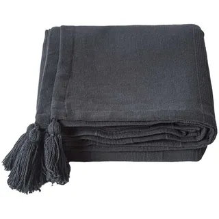 Homescapes Überwurf Rajput 225/255 cm, 100% Baumwolle , Schwarz , Textil , Uni , Rechteckig , 225x255 cm , Oeko-Tex® , Heimtextilien, Bettwäsche & Leintücher, Tagesdecken