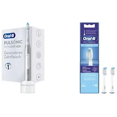Oral-B Pulsonic Slim Luxe 4000 Elektrische Schallzahnbürste/Electric Toothbrush, platin & Pulsonic Clean Aufsteckbürsten für Schallzahnbürsten, 2 Stück (1 er Pack)