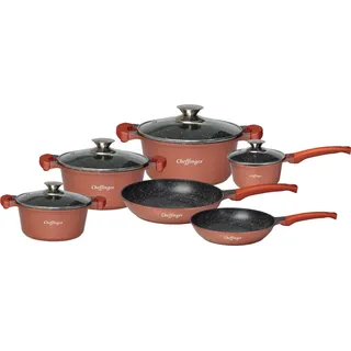 10-Teilig Kochgeschirr-Set Topf Induktion Alu Guss Pfanne Topfset Kochtopfset Marmor Copper