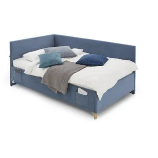 Einzelbett Cool | Mit Rückenlehne | 90 x 200 cm | Blaues Design - Blau