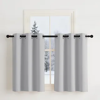 NICETOWN Blickdichte Küchengardinen mit Ösen 2er Set H90 x B107 cm Hellgrau, Scheibengardinen Kurz Fenster Vorhänge Verdunklungsvorhänge Kurzgardine Modern Thermal Curtains