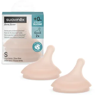Suavinex Suavinex, 2 Babyflaschensauger für Zero Zero Anti-Colic Babyflasche, Ersatz Sauger mit Langsamer Nahrungsfluss (S), Lässt wenig Flüssigkeit durch, Ideal für die ersten Tage, Silikon, +0M, 2U, Medium