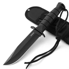 Omesio Messer outdoor, Survival Messer Überlebensmesser, Fahrtenmesser mit feststehender Klinge, feststehendes Messer Schwarz