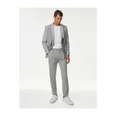 Mens M&S Collection Single Pleat Active Waist Textured Trousers - Light Grey, Light Grey - 48-LNG