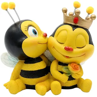 Dekohelden24 Dekofigur Bienenpaar sitzend, Gartendeko, Polyresin, Größe: L/B/H ca. 7 x 12 x 12 cm