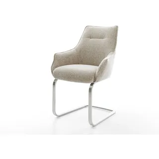 Freischwinger Alja-Flex mit Armlehnen Webstoff Soft Beige Freischwinger flach Edelstahl Taschenfederkern