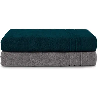 Komfortec Handtuchset 80 x 200 cm grau/petrol 2-tlg.