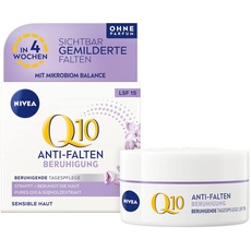 NIVEA Q10 Anti-Falten Beruhigung Tagespflege für sensible Haut (50 ml), feuchtigkeitsspendende Tagescreme mit LSF 15, beruhigende und straffende Gesichtspflege