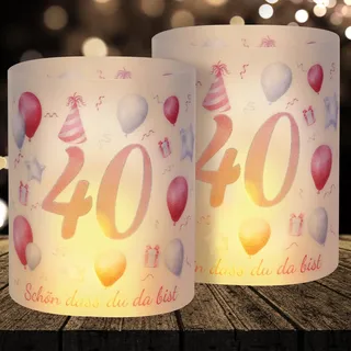 16 Windlichter Tischdeko Deko 40 Geburtstag Frauen Happy Birthday 40. Geburtstag Tischdeko für Partys, Taufen, Kommunionen, Mitzvahs Teelicht oder Kerzen Deko (Pink)