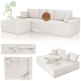 Juskys Sofa Coredo mit Cord Bezug - Dekokissen - Creme