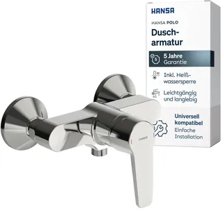 HANSA POLO Duscharmatur I Einhebelmischer aus DZR-Messing zur Wandmontage I Mischbatterie Dusche mit Temperatur- und Wassermengenbegrenzer I G 1/2 Standard-Anschluss für Duschkopf mit Schlauch | Chrom