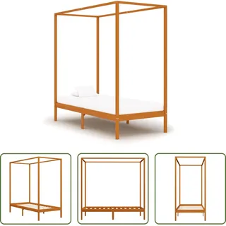 The Living Store Himmelbett-Gestell Honigbraun Massivholz Kiefer 90 x 200 cm - Braun