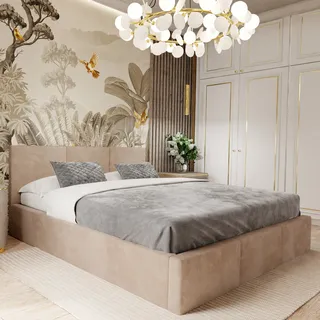 Muralo POLSTERBETT für Schlafzimmer Polsterbett mit Bettkasten und Gasdruckfeder Bett mit Polsterkopfteil Bett 120x200 Bett mit Stauraum Beige - Beige
