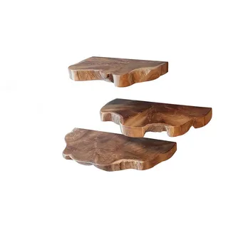 Kawola Wandregal Kura 3ER SET Holz Teakholz , Naturfarben , Organisch , 55x4x25 cm , Wohnzimmer, Regale, Wandboards