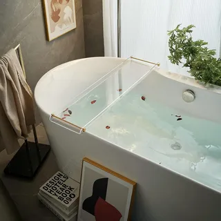 Allecto Premium - Badewannenablage aus transparentem Acryl mit goldenen Griffen - 80 cm breit - s Badaccessoire für Entspannung in der Badewanne