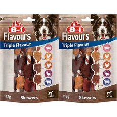 8in1 Triple Flavour Skewers Kaustangen für Hunde - Kausnacks mit extra viel Fleisch, 113g Beutel (Packung mit 2)