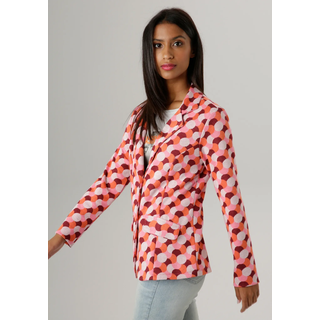 Kurzblazer ANISTON SELECTED, Damen, Gr. 36, bunt (rosa, sanftes weiß, dunkelrot, hellorange), Jersey, Obermaterial: 68% Polyester, 27% Viskose, 5% Elasthan, Jacquardmuster, figurbetont hüftlang, Blazer Kurzblazer, in Jacquard-Qualität
