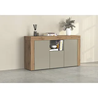 INOSIGN Sideboard INOSIGN "CHRONOS Breite 155 cm mit 3 Türen, 1 offenes und 6 geschlossene Fächer", taube matt, eiche wotan, B:155cm H:85cm T:40cm, FSC-zertifizierter Holzwerkstoff, Sideboards, Sideboard, Sideboard,Kommode, Schrank, Grifflos mit Push to Open, 
