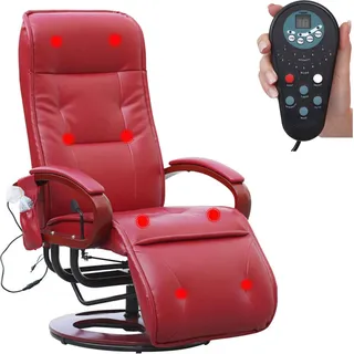 Relaxliege ARLES II, Relaxsessel Massagesessel, MIT Massage Leder, rot - Rot
