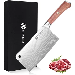 YOTSUBA Hackmesser, Chinesisches Kochmesser 18 CM, Küchenbeil mit ergonomischem Pakkawood-Holzgriff, Extra scharfes Küchenmesser, Profi-Kitchen Cleaver Knife für Fleisch und Gemüse